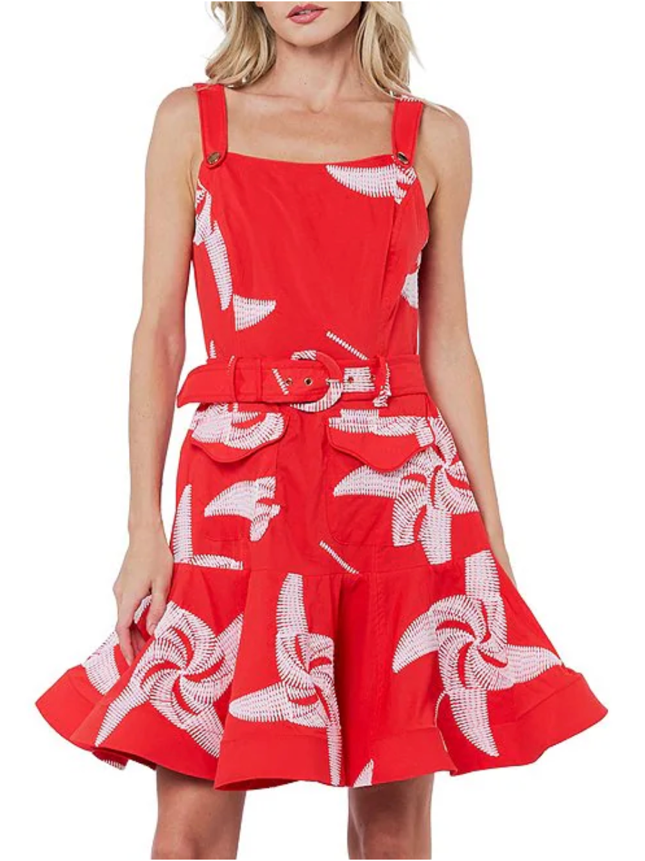 Alivia Pinwheel Embroidered Square Neck Sleeveless Flared Hem A-Line Mini Dress Shop Expeditions