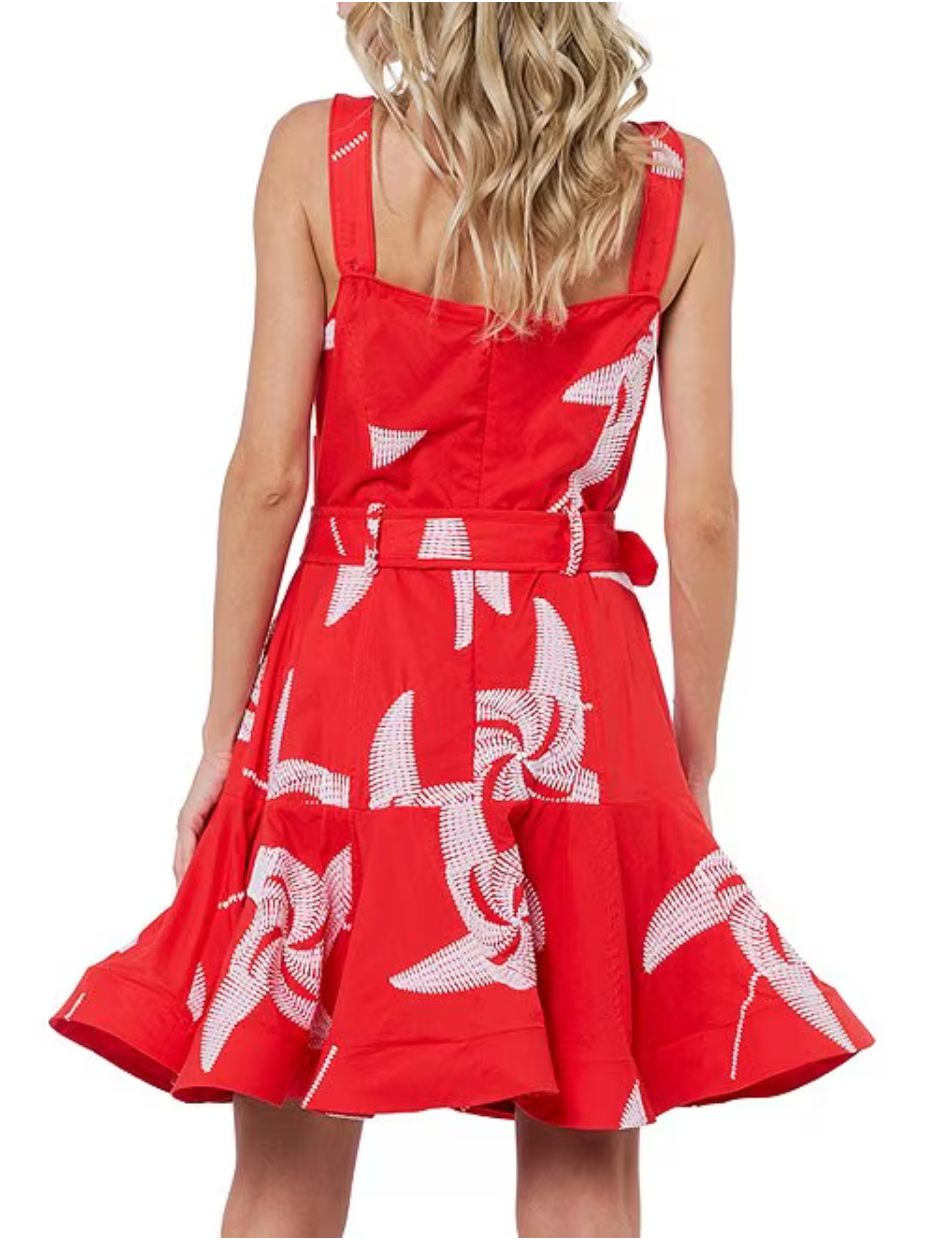 Alivia Pinwheel Embroidered Square Neck Sleeveless Flared Hem A-Line Mini Dress Shop Expeditions