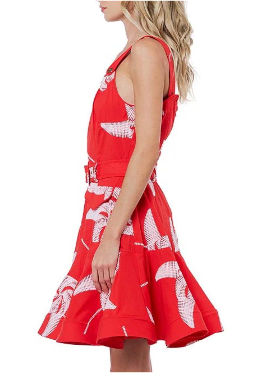 Alivia Pinwheel Embroidered Square Neck Sleeveless Flared Hem A-Line Mini Dress Shop Expeditions
