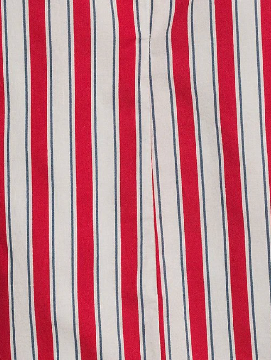 Striped Print Embroidered Scalloped Hem Shorts Skies are Blue