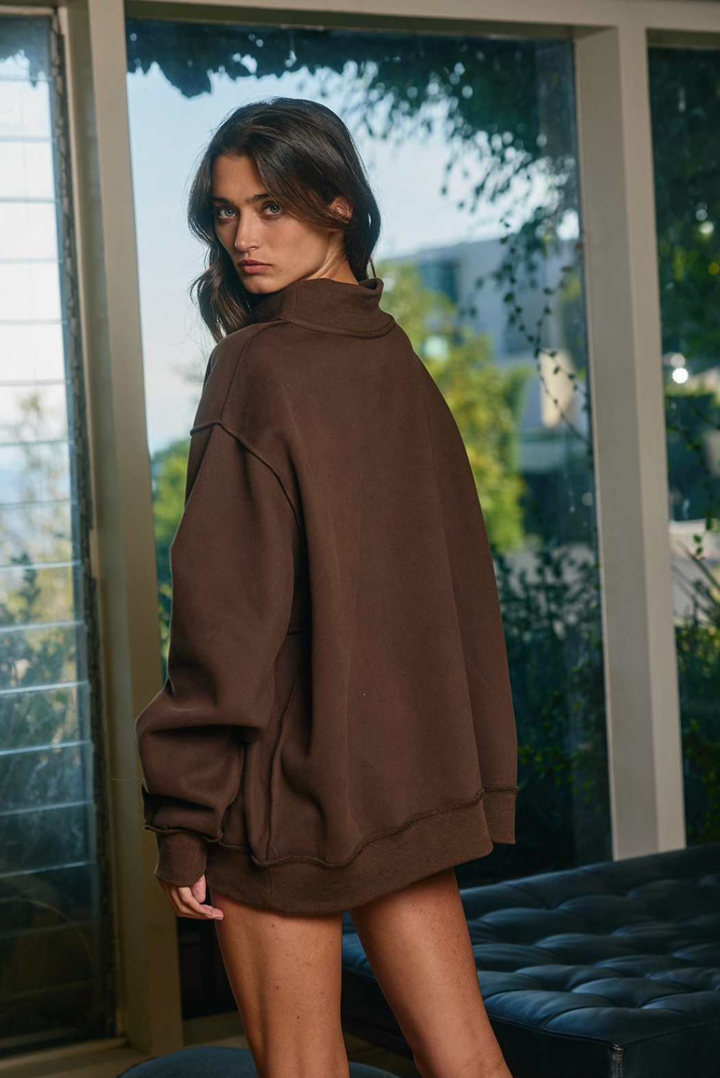 Solid Reversible Mock Neck Sweatshirt Top Bucketlist Inc.