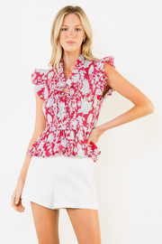 Ruffled Textured Floral Top THML