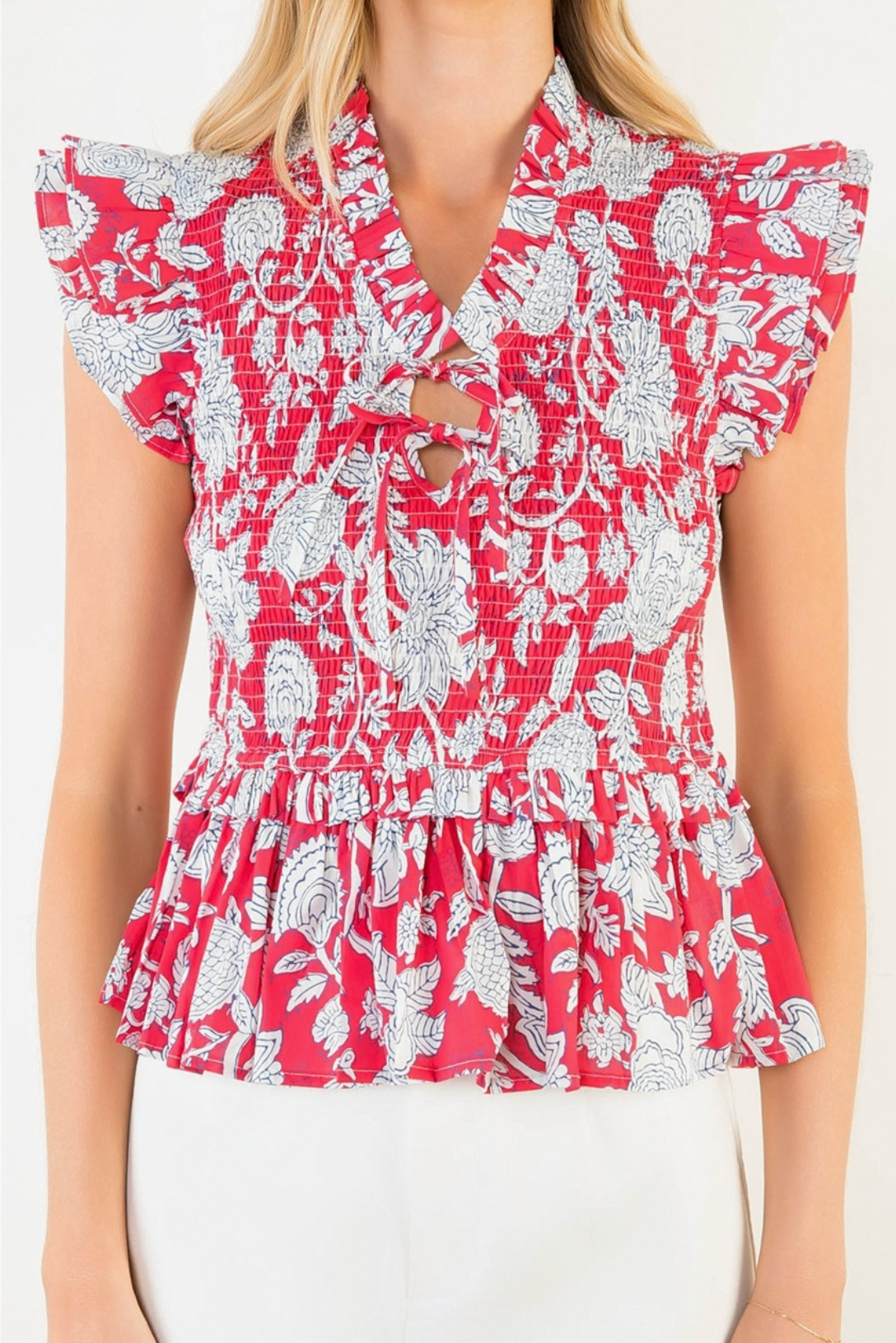 Ruffled Textured Floral Top THML