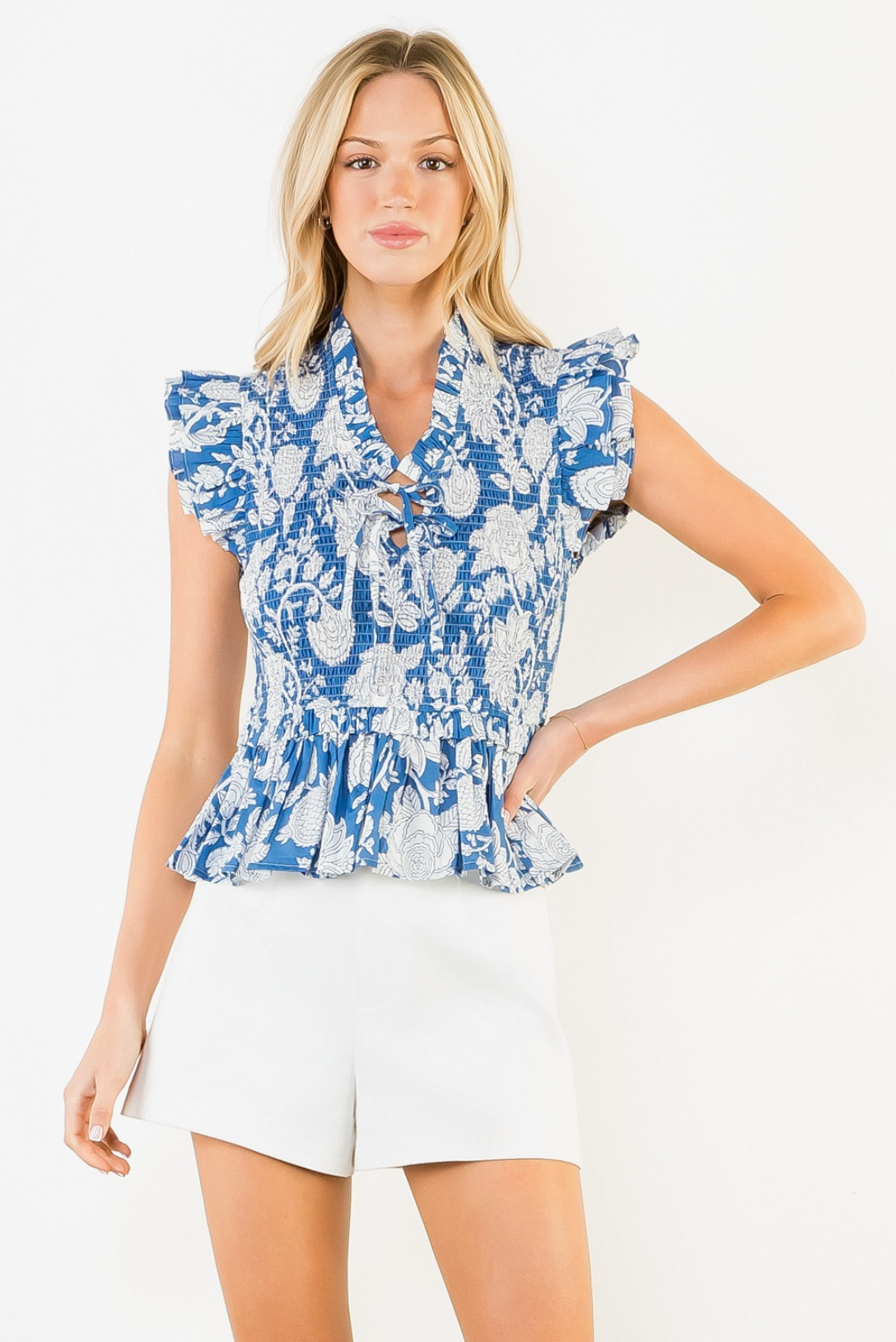 Ruffled Textured Floral Top THML