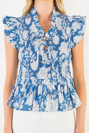 Ruffled Textured Floral Top THML