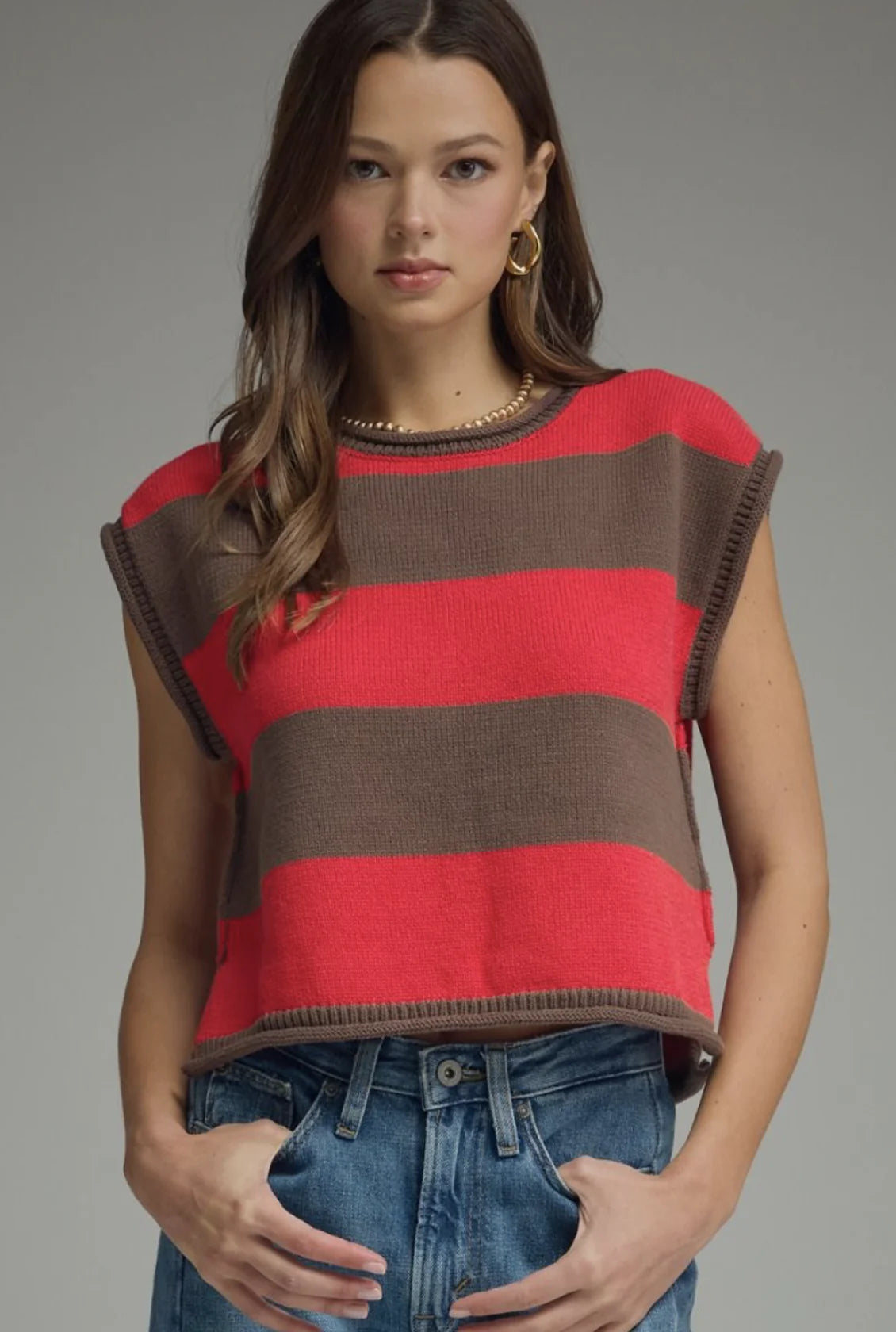Striped Cap Sleeve Sweater Entro