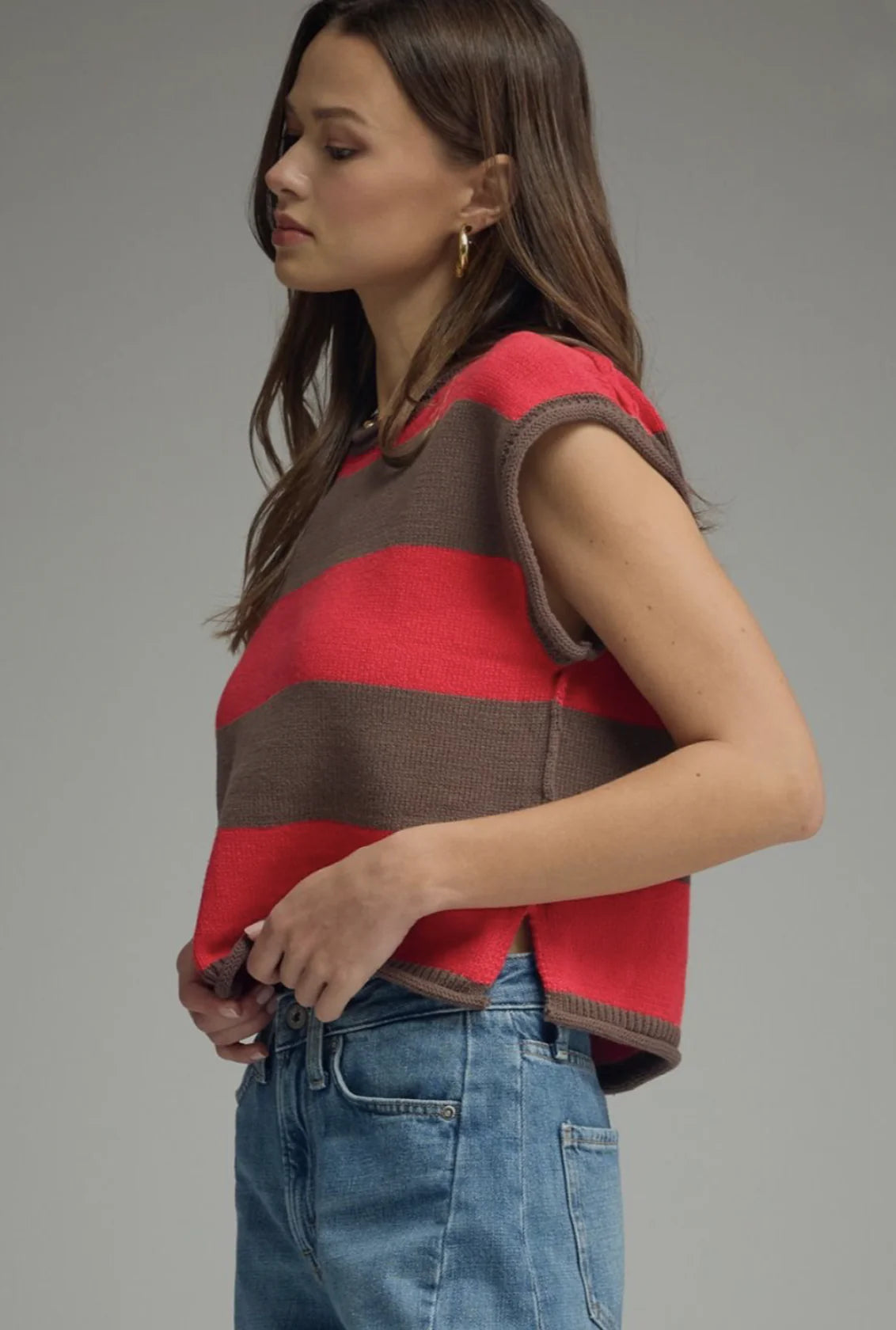 Striped Cap Sleeve Sweater Entro