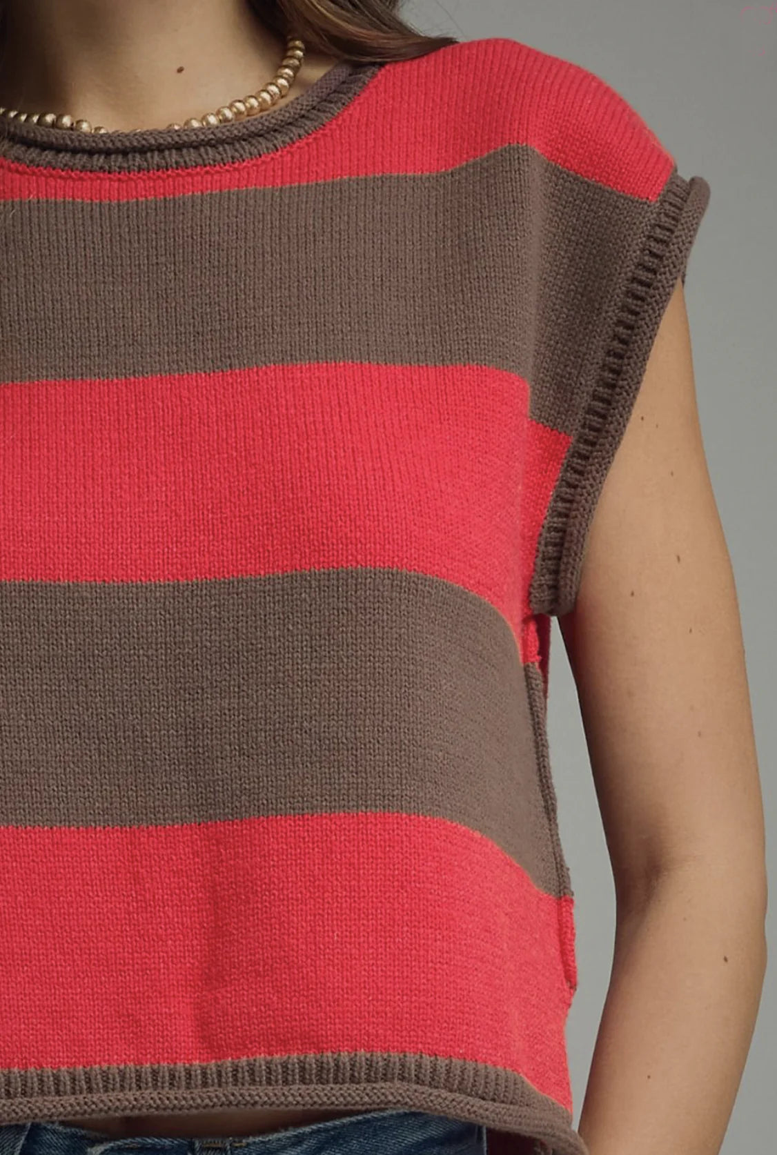 Striped Cap Sleeve Sweater Entro