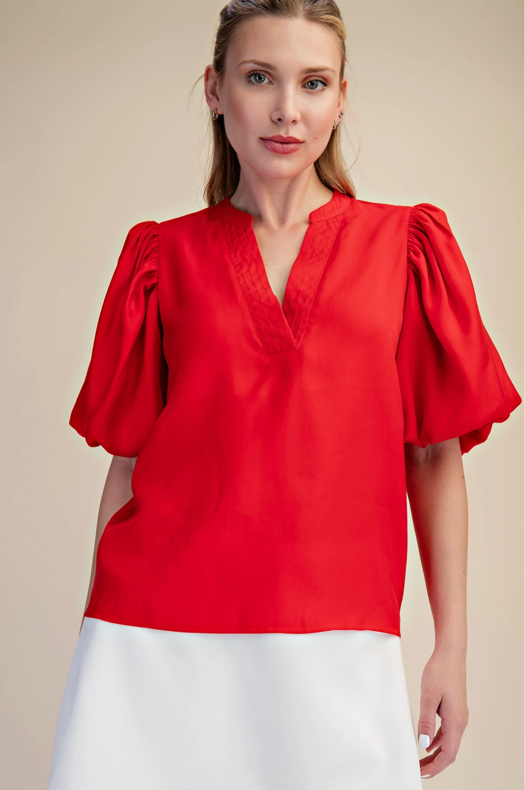 V-Neck Puff-Sleeve Romantic Top Glam