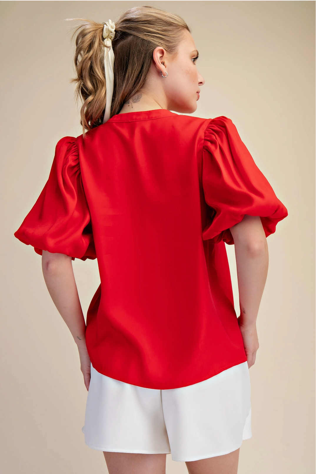 V-Neck Puff-Sleeve Romantic Top Glam