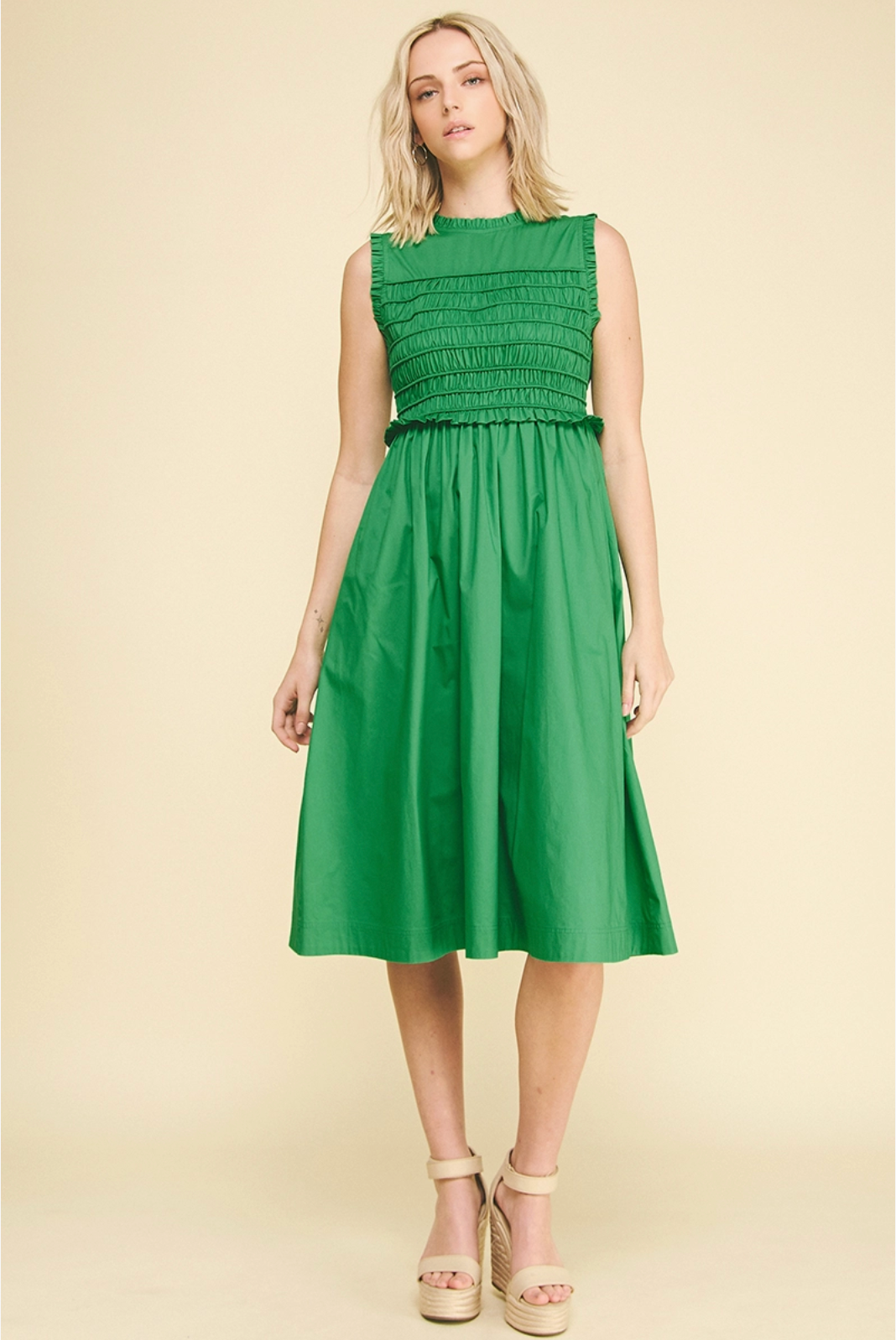 Smocking Detailed Midi Dress Pinch