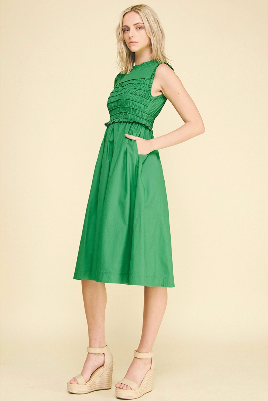 Smocking Detailed Midi Dress Pinch
