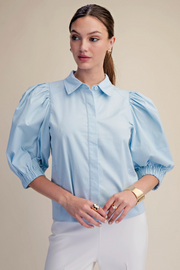 Puff Sleeve Collar Neck Button Down Shirt Glam