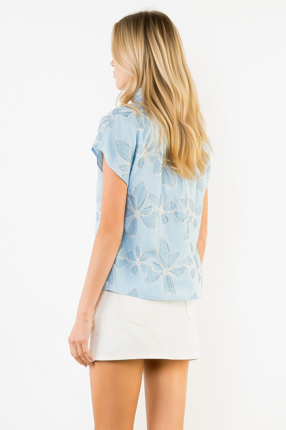 Short Sleeve Embroidery Floral Top THML