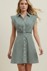 Stripe Cap Sleeve Button Down Mini Dress Pinch