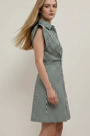 Stripe Cap Sleeve Button Down Mini Dress Pinch