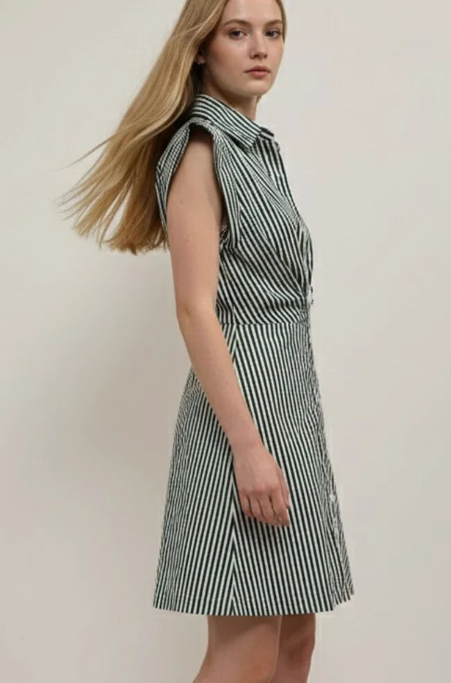 Stripe Cap Sleeve Button Down Mini Dress Pinch