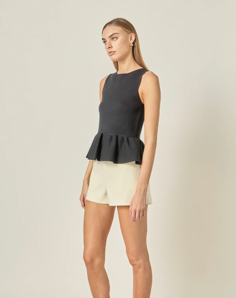 Peplum Sleeveless Knit Top English Factory