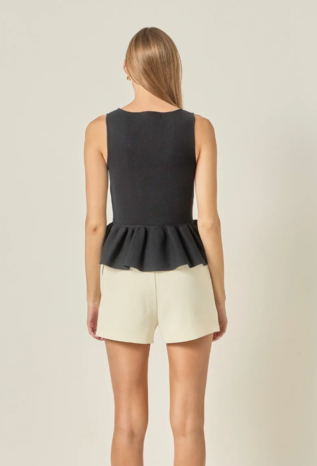 Peplum Sleeveless Knit Top English Factory