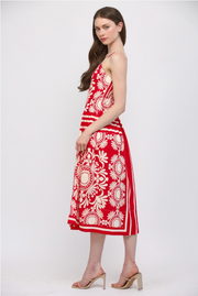 Sleeveless Fitted Bodice Gathered Waist Midi Dress Fate