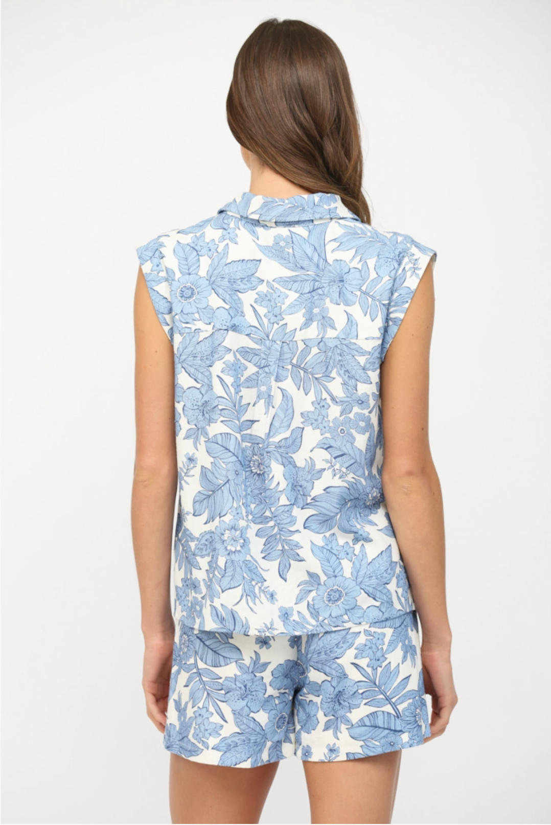 Floral Tuck Detail Split Neckline Button Down Shirt Fate
