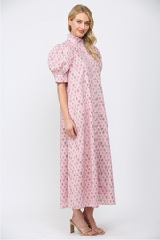 Floral Print High Ruffled Mock Neck Button Down Maxi Dress Fate