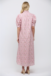 Floral Print High Ruffled Mock Neck Button Down Maxi Dress Fate