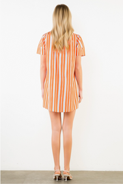 V- Neck Button Front Multi Colored Dress THML