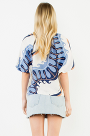 Abstract Print Top with Puff Sleeves THML