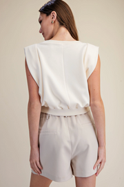 Knit Top with V-Neck Strong-Shoulder Glam