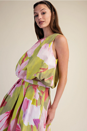 Floral Bubble Top Sleeveless Round Neck Glam