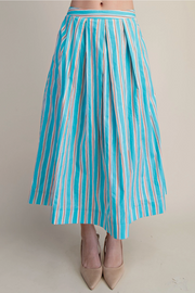 A-Line Pleated Stripe Midi Skirt Glam