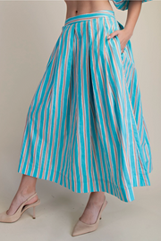 A-Line Pleated Stripe Midi Skirt Glam