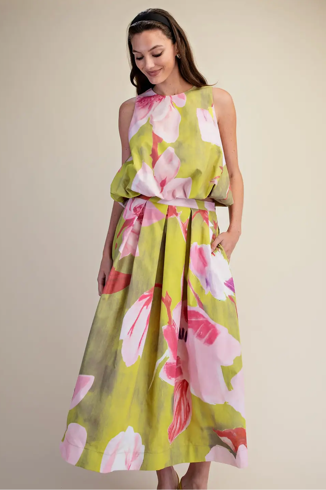 Floral Skirt - Pleated Flare Midi Glam