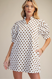 Ruffle V-Neck Puff Sleeve Polka Dot Mini Dress Glam