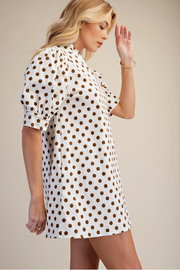 Ruffle V-Neck Puff Sleeve Polka Dot Mini Dress Glam