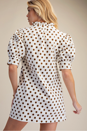 Ruffle V-Neck Puff Sleeve Polka Dot Mini Dress Glam