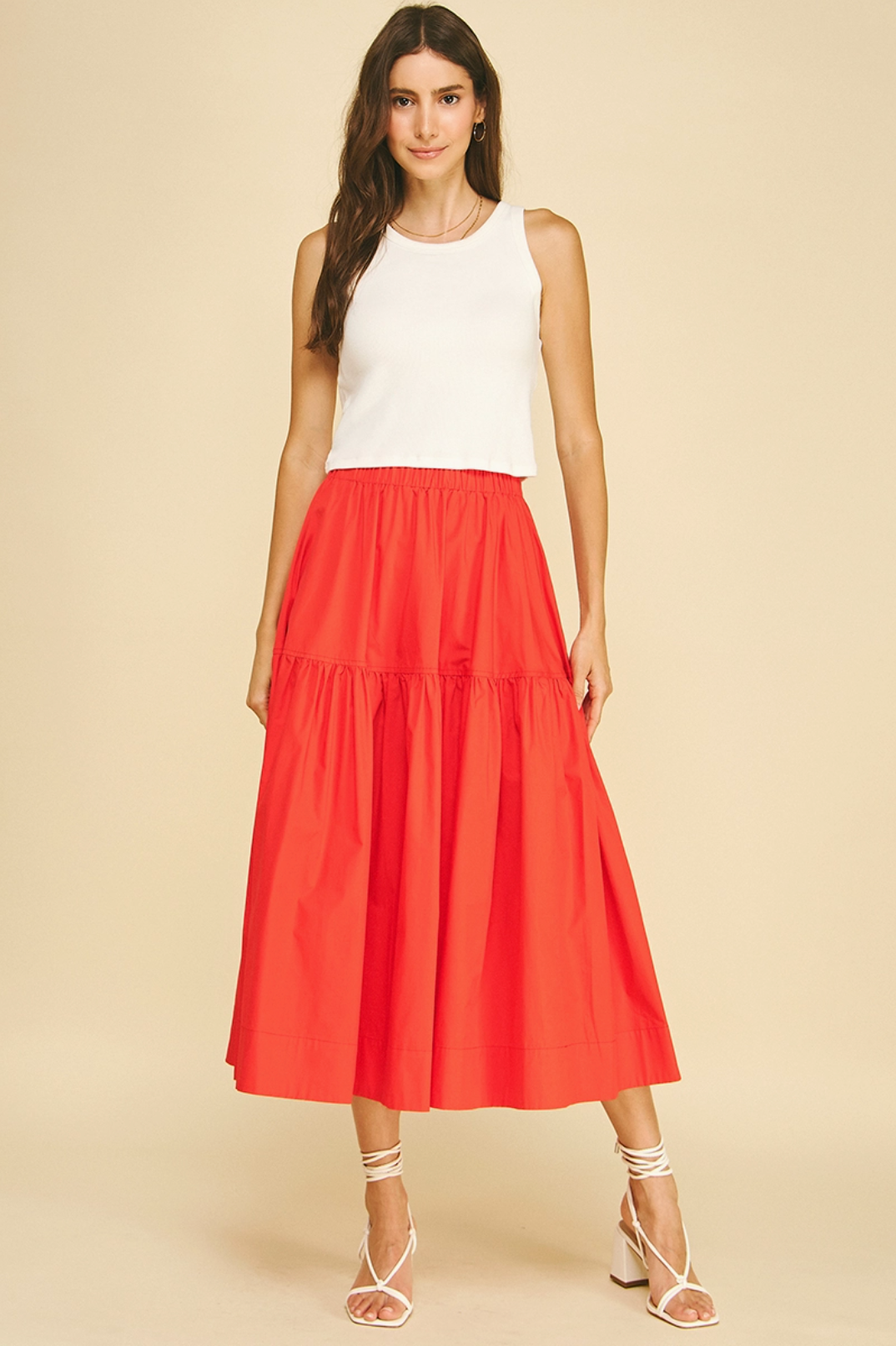 Poplin Tiered Midi Skirt Pinch