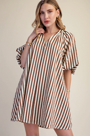 Puff-Sleeve Shift Stripe Mini Dress Glam