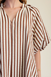 Puff-Sleeve Shift Stripe Mini Dress Glam
