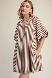 Puff-Sleeve Shift Stripe Mini Dress Glam