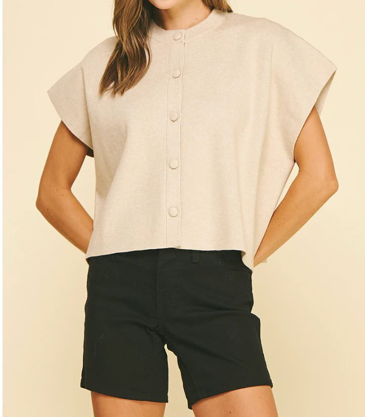 Button Down Cap Sleeve Sweater Pinch
