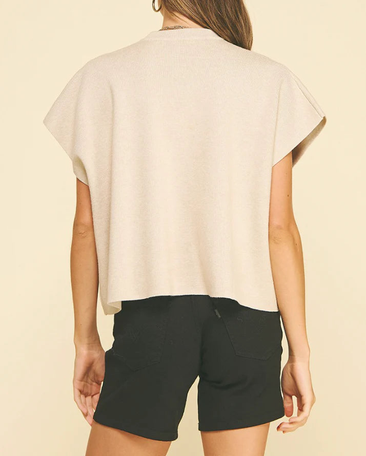 Button Down Cap Sleeve Sweater Pinch