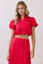 Contrast Topstitch Detail Cropped Blouse TCEC