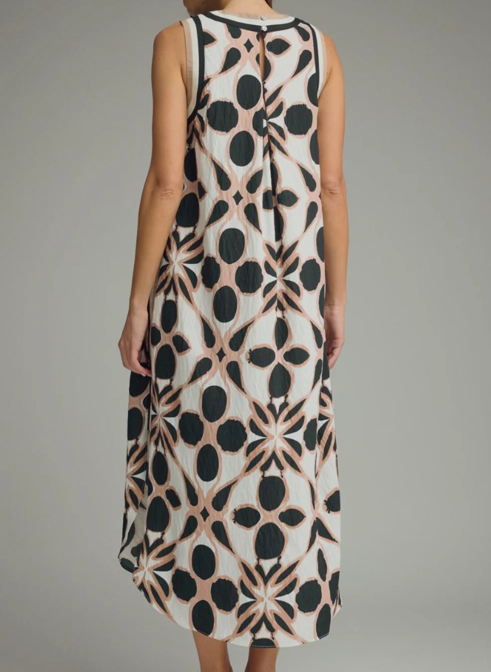 Neutral Abstract Sleeveless Midi Dress Entro