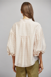 Floral Block Print Tencel Blend Ruffle Blouse Fate