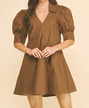 Puff Sleeve V-Neck Mini Dress Pinch