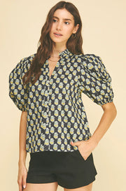 Paisley Print V-Neck Top Pinch