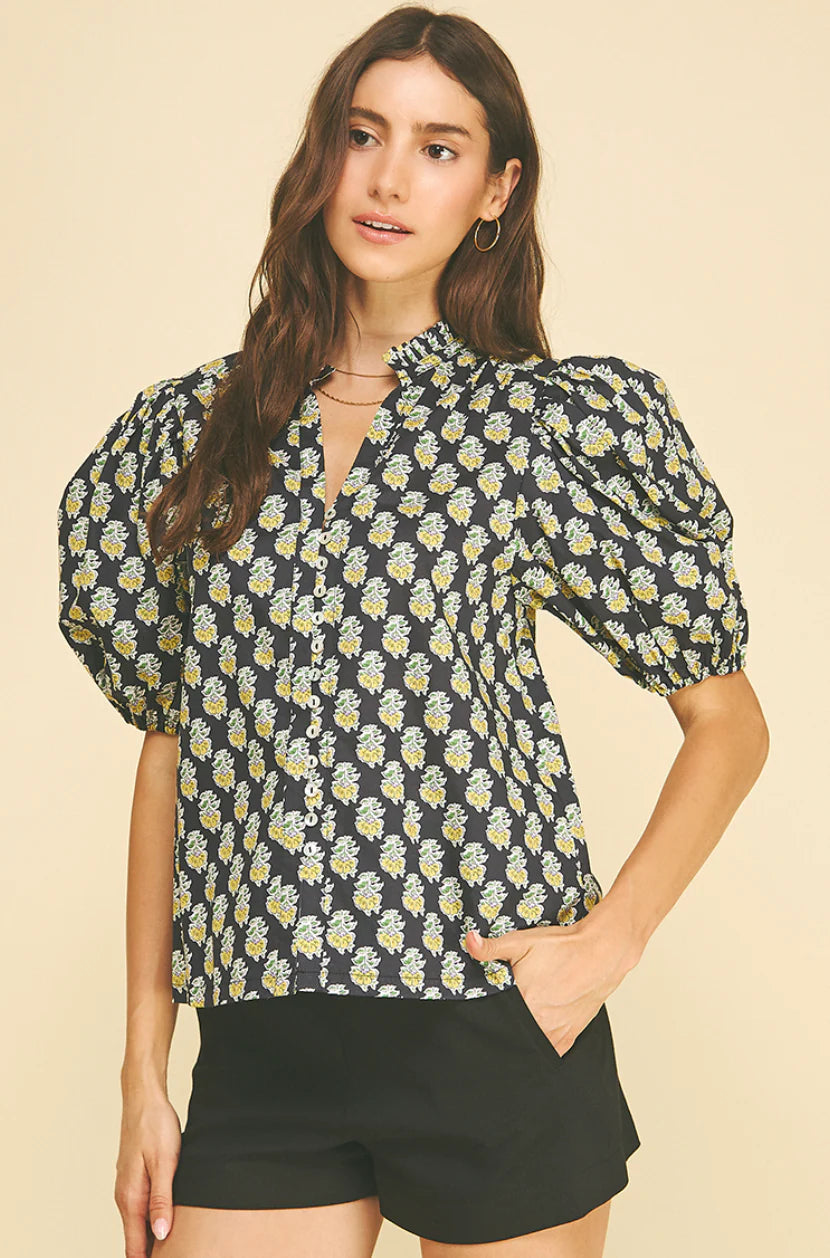 Paisley Print V-Neck Top Pinch