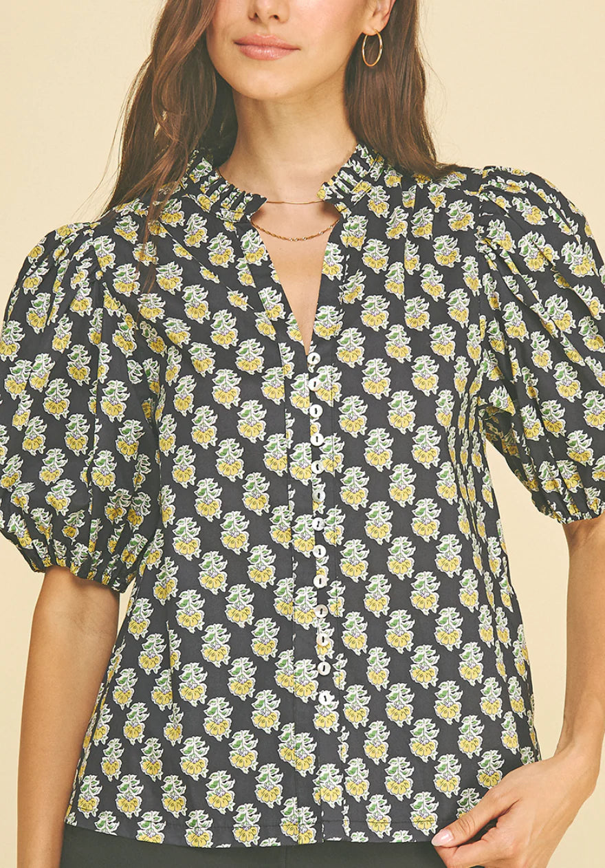 Paisley Print V-Neck Top Pinch